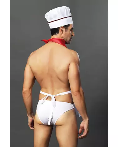 Image de déguisement de cuisinier complet PARIS HOLLYWOOD pour homme, en blanc, incluant toque et tablier-2