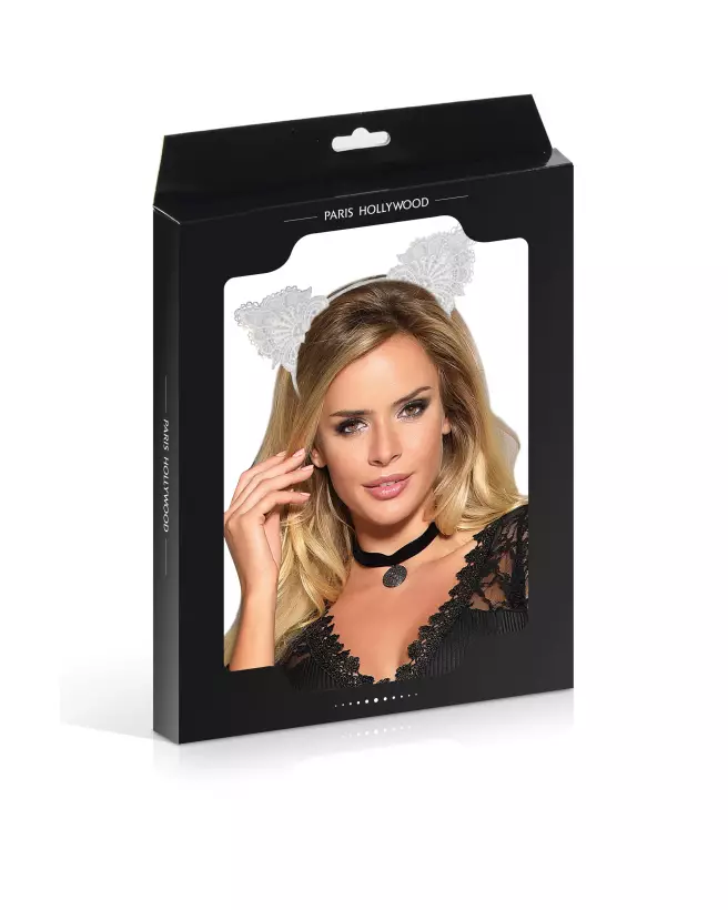 Serre-tête oreilles blanc Paris Hollywood pour costume sexy-2