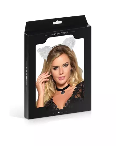 Serre-tête oreilles blanc Paris Hollywood pour costume sexy-2