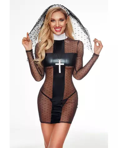 Tenue Nonne Sexy 4 Pièces Noir Paris Hollywood Costume Sexy-1