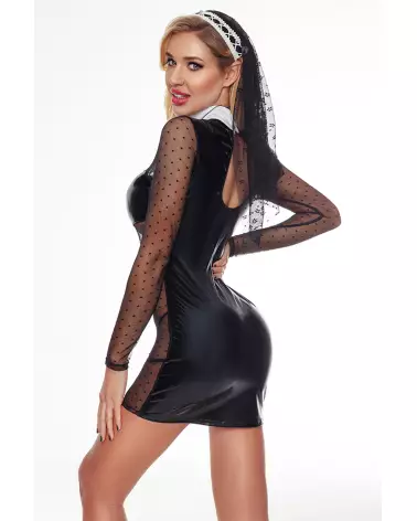 Tenue Nonne Sexy 4 Pièces Noir Paris Hollywood Costume Sexy-2