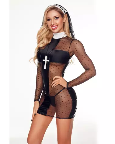 Tenue Nonne Sexy 4 Pièces Noir Paris Hollywood Costume Sexy-3