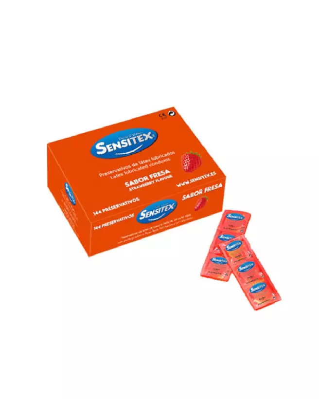 Photo de préservatifs SENSITEX FRAISE, pack de 144, pour moments intimes parfumés-1