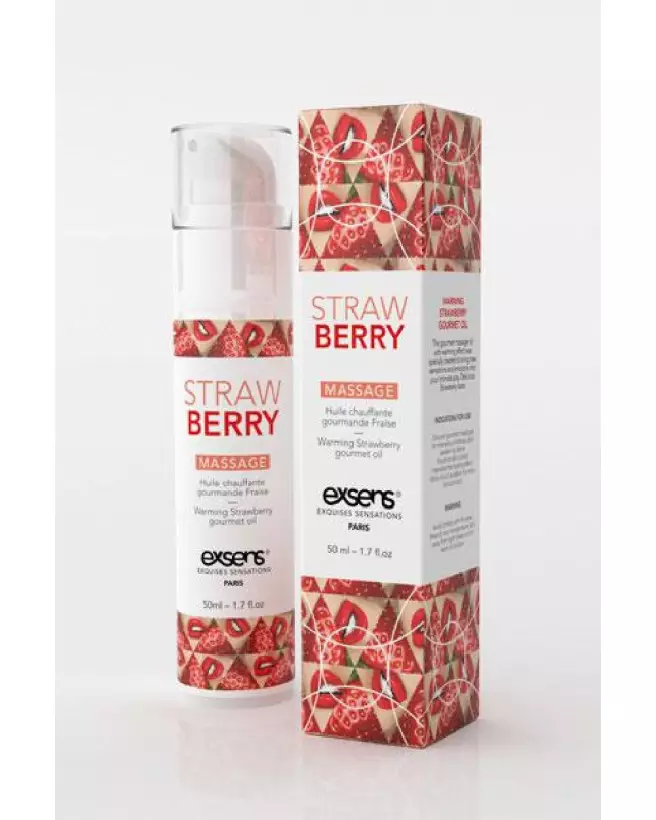 Huile de massage chauffante gourmande fraise Exsens 50ml pour plaisir sensuel-1