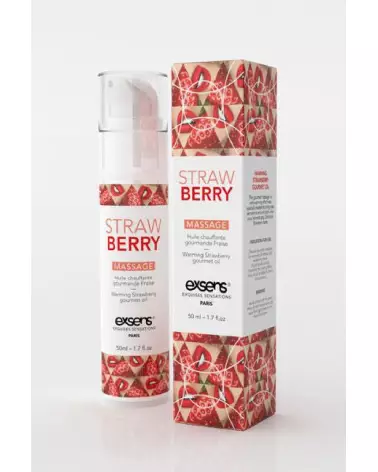 Huile de massage chauffante gourmande fraise Exsens 50ml pour plaisir sensuel-1
