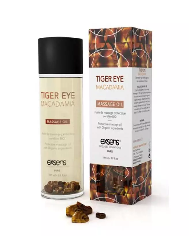 Huile de massage bio Exsens Macadamia avec œil de tigre pour protection et soin de la peau-1