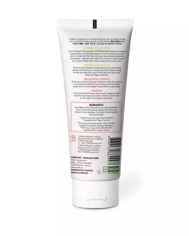 Image du gel INTIME BALANCE 100 ML d'Exsens, enrichi en Aloe Vera Bio pour l'hygiène intime-2