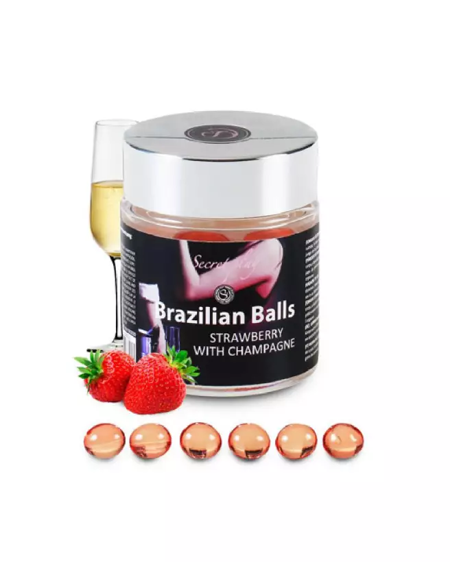Image des 6 Brazilian Balls Straw-Champagne de SECRET PLAY, parfum fraise et champagne pour moments romantiques-1