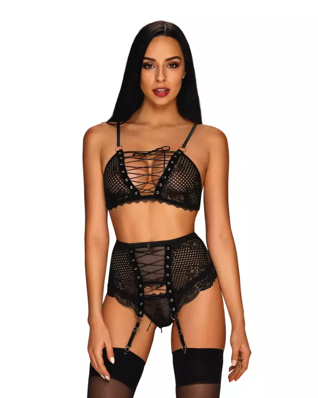 Ensemble Basitta 3 pièces noir par Obsessive - Lingerie de luxe-1