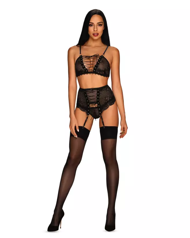 Ensemble Basitta 3 pièces noir par Obsessive - Lingerie de luxe-3