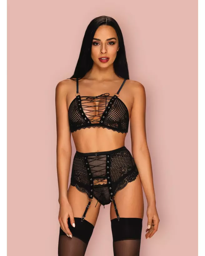 Ensemble Basitta 3 pièces noir par Obsessive - Lingerie de luxe-5