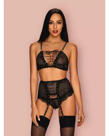 Ensemble Basitta 3 pièces noir par Obsessive - Lingerie de luxe-5