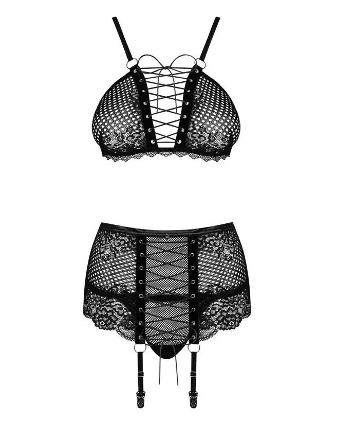 Ensemble Basitta 3 pièces noir par Obsessive - Lingerie de luxe-7