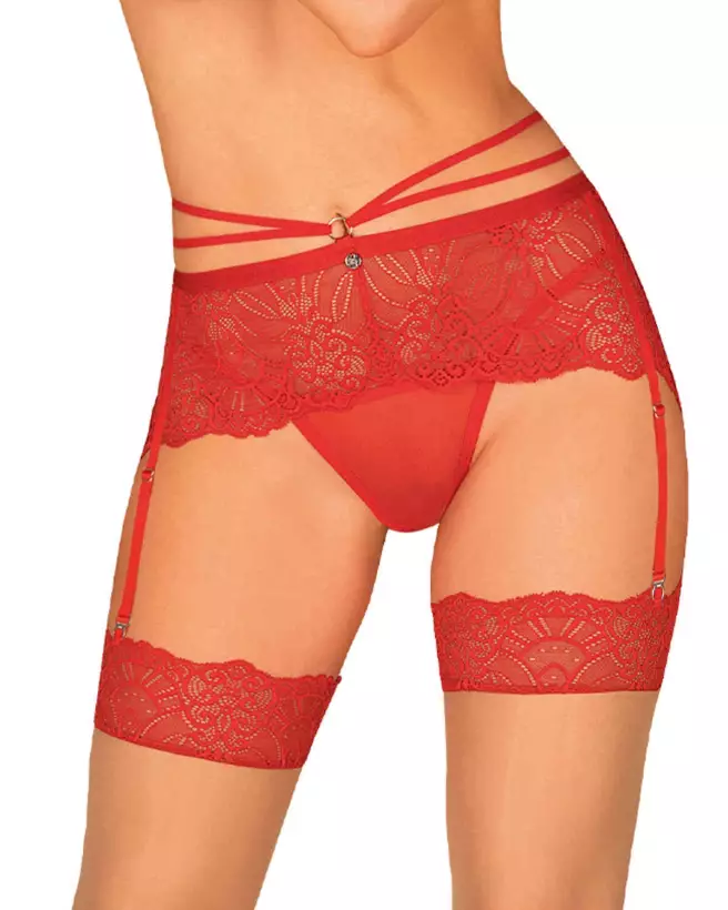 Porte-jarretelles Loventy rouge Obsessive en dentelle élégante-1