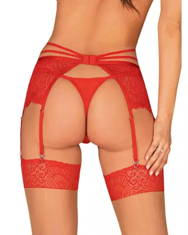 Porte-jarretelles Loventy rouge Obsessive en dentelle élégante-2