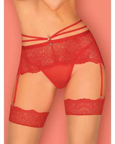 Porte-jarretelles Loventy rouge Obsessive en dentelle élégante-9