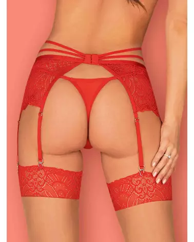 Porte-jarretelles Loventy rouge Obsessive en dentelle élégante-10