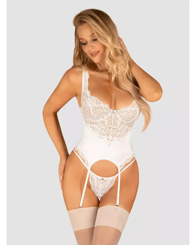 Corset et string blanc Amor Blanco Obsessive, guêpière élégante et séduisante-3