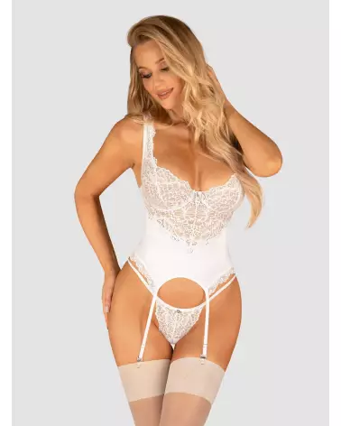 Corset et string blanc Amor Blanco Obsessive, guêpière élégante et séduisante-3