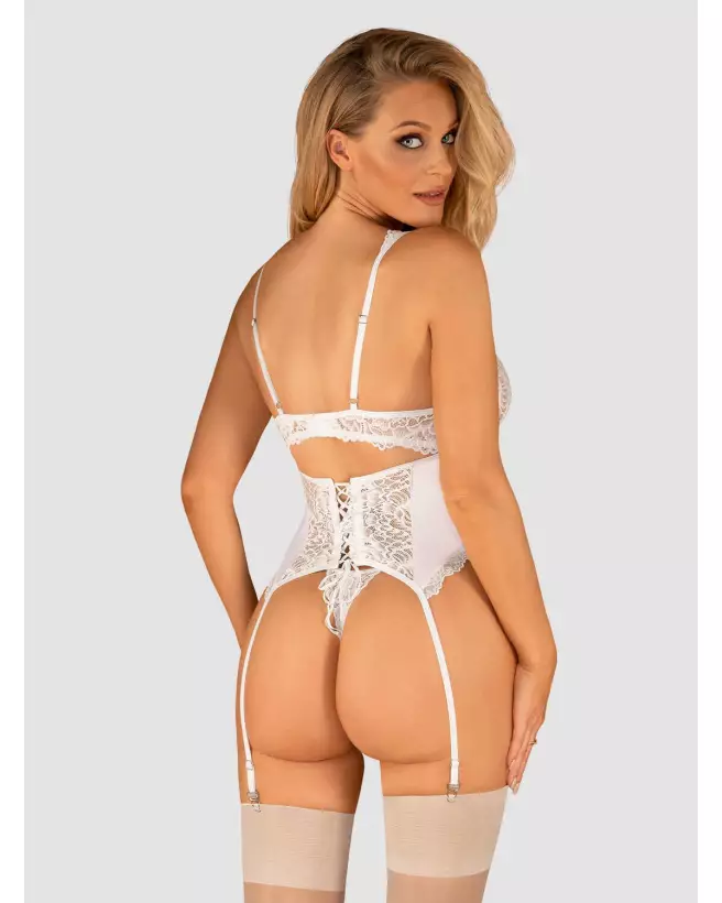 Corset et string blanc Amor Blanco Obsessive, guêpière élégante et séduisante-4