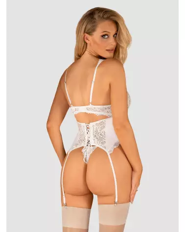 Corset et string blanc Amor Blanco Obsessive, guêpière élégante et séduisante-4