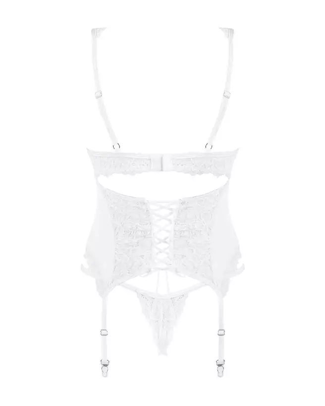 Corset et string blanc Amor Blanco Obsessive, guêpière élégante et séduisante-7
