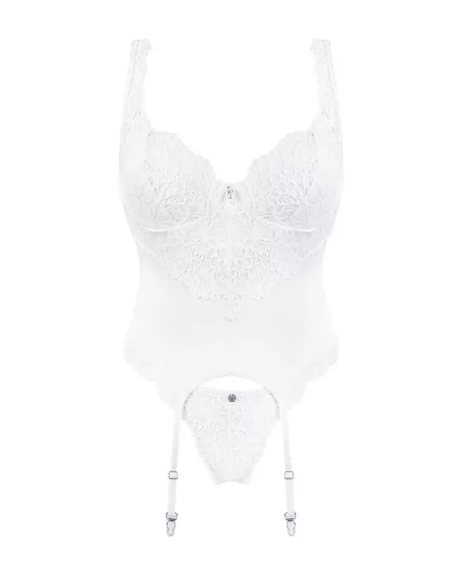 Corset et string blanc Amor Blanco Obsessive, guêpière élégante et séduisante-8