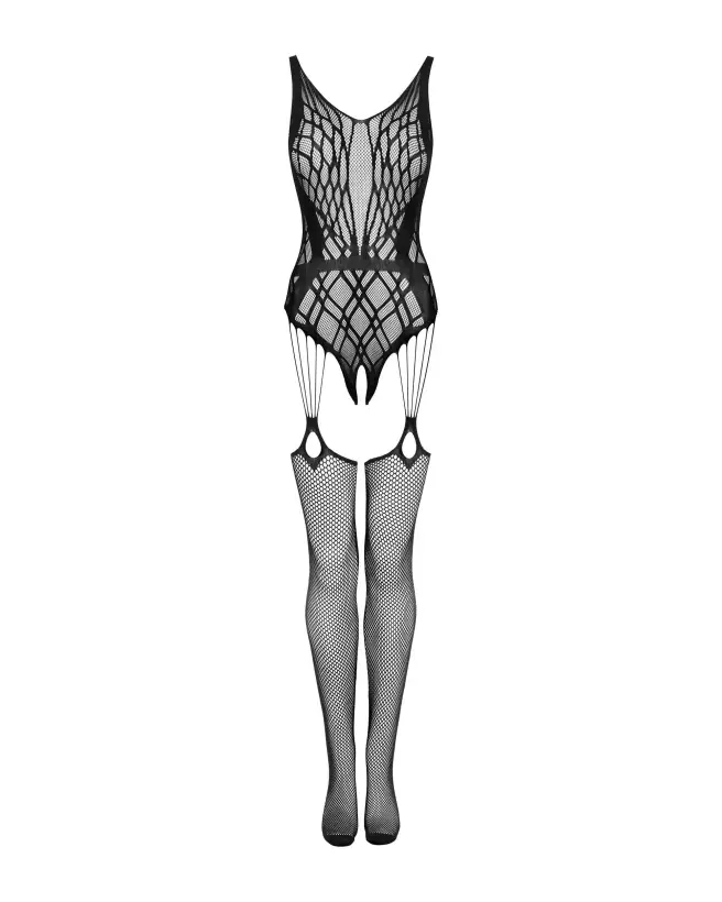 Bodystocking Noir G324 Obsessive en maille fine et motifs élégants-7