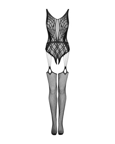 Bodystocking Noir G324 Obsessive en maille fine et motifs élégants-7