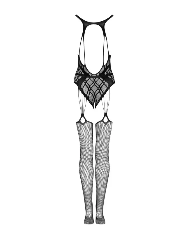 Bodystocking Noir G324 Obsessive en maille fine et motifs élégants-8