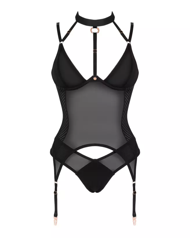 Image du Brasica Corset Noir par Obsessive, guêpière élégante et serre-taille-7