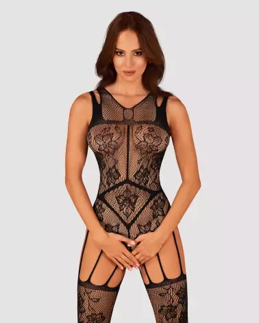 Image de Bodystocking F239 Obsessive en résille noire, lingerie sexy et élégante pour femme-3