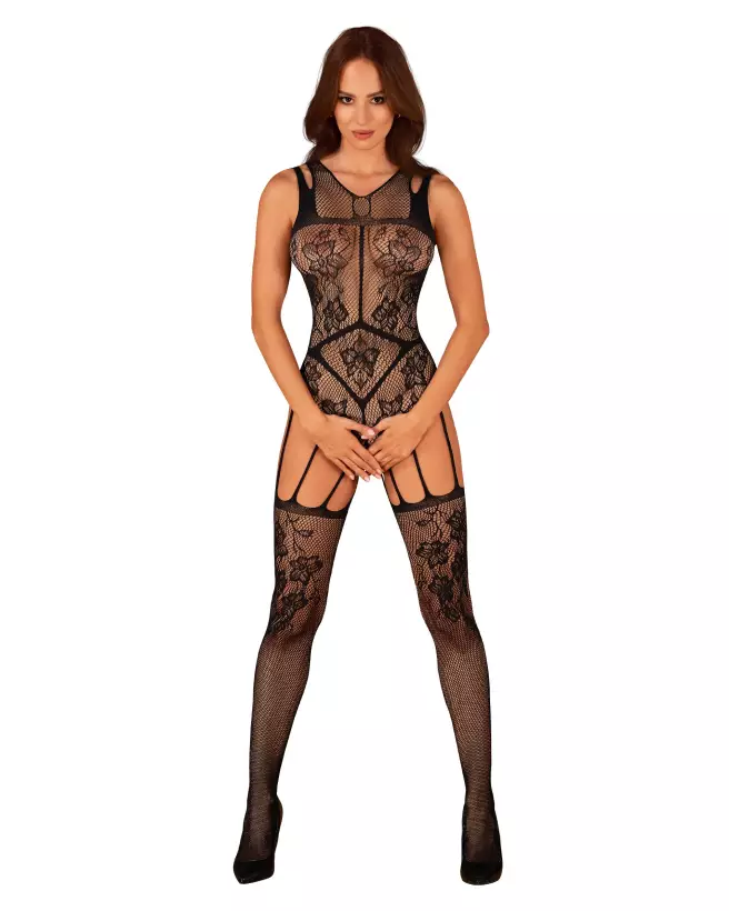 Image de Bodystocking F239 Obsessive en résille noire, lingerie sexy et élégante pour femme-5