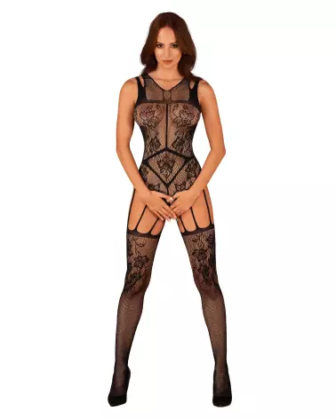 Image de Bodystocking F239 Obsessive en résille noire, lingerie sexy et élégante pour femme-5