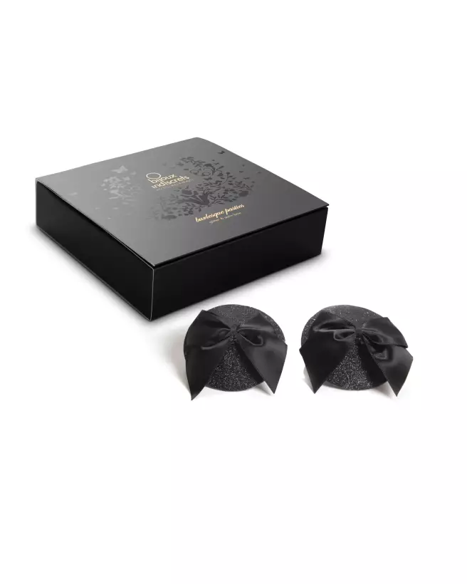 Cache-tétons Burlesque Noeud et Paillettes Noires de Bijoux Indiscrets-1