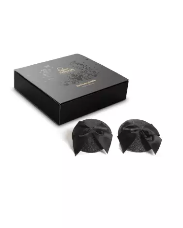 Cache-tétons Burlesque Noeud et Paillettes Noires de Bijoux Indiscrets-1