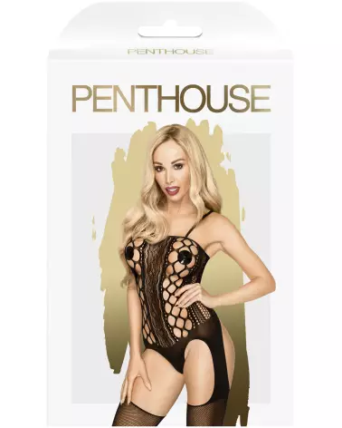 Image du Bodystocking Noir Bomb Squad de Penthouse, lingerie sexy en maille fine-3