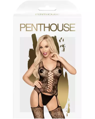 Bodystocking Noir Love Bud Penthouse élégant et séduisant-3