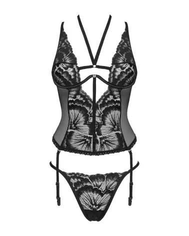 Corset et string noir Alessya par Obsessive, guêpière élégante-7