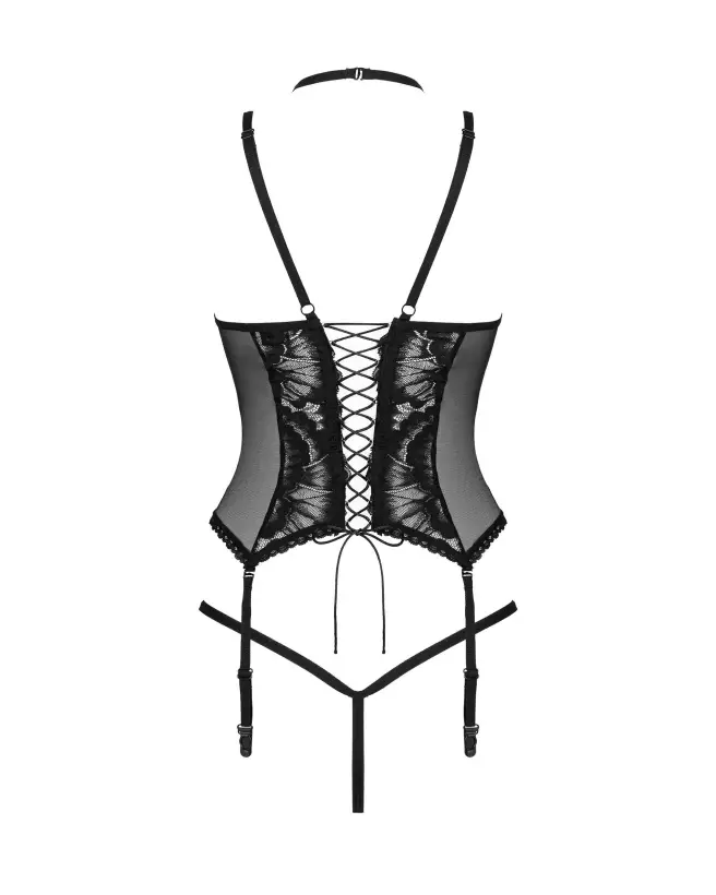Corset et string noir Alessya par Obsessive, guêpière élégante-8