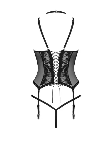 Corset et string noir Alessya par Obsessive, guêpière élégante-8