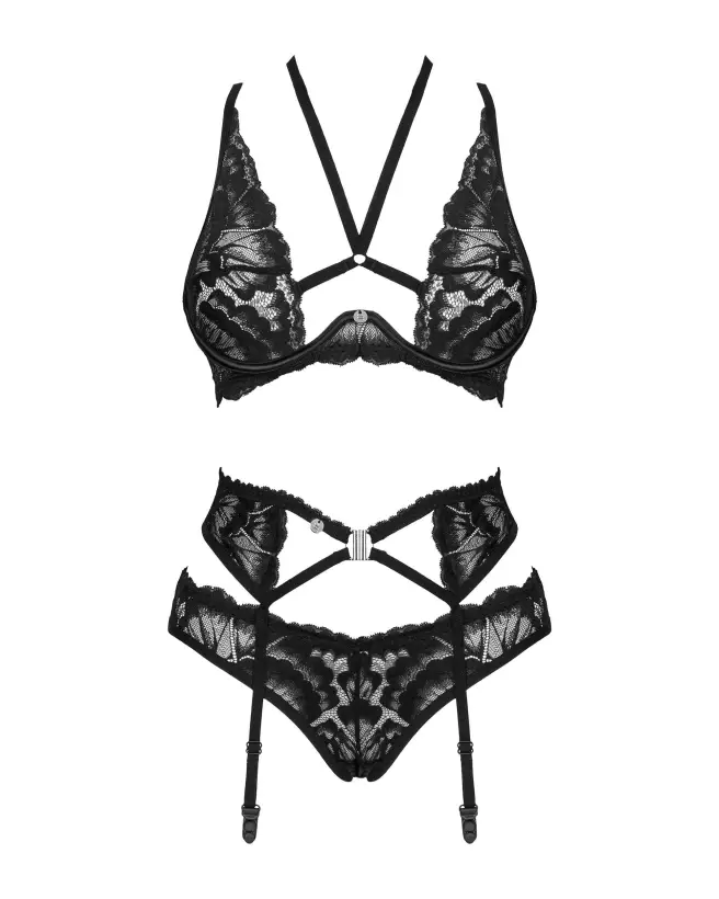 Obsessive Alessya ensemble 3 pièces noir en lingerie fine et séduisante-7