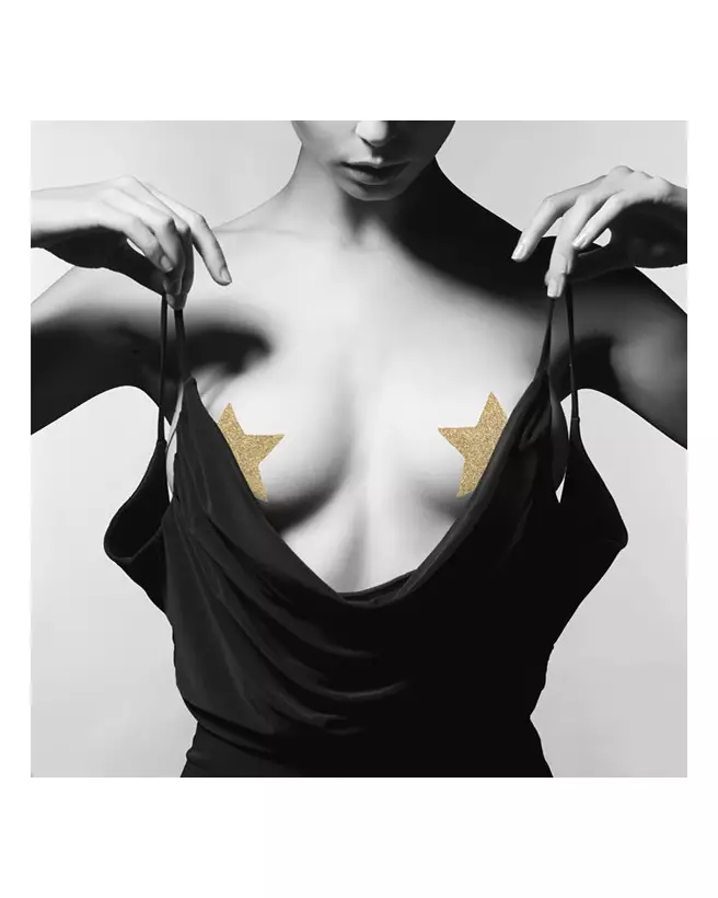 Cache-tétons étoile dorée de Bijoux Indiscrets, accessoire mode érotique et luxueux-10