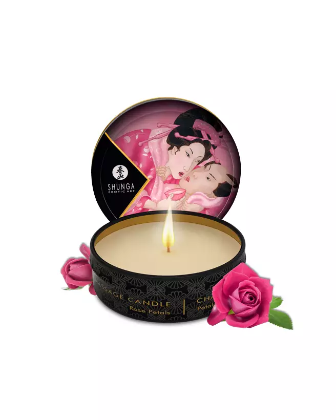 Mini Bougie de Massage SHUNGA Aphrodisia Rose pour Détente Sensuelle-1