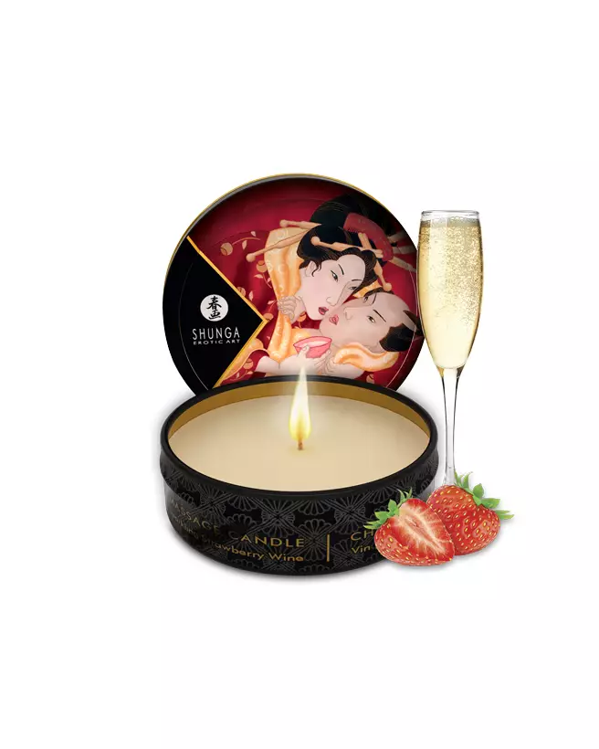 Mini Bougie de Massage SHUNGA Vin Pétillant à la Fraise-1