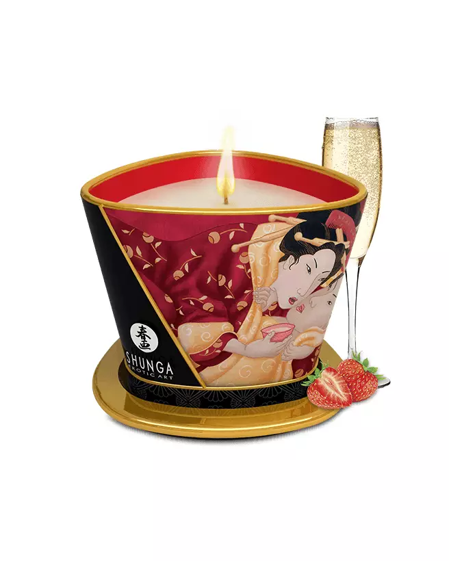 Bougie de massage SHUNGA vin pétillant à la fraise pour relaxation et ambiance romantique-1