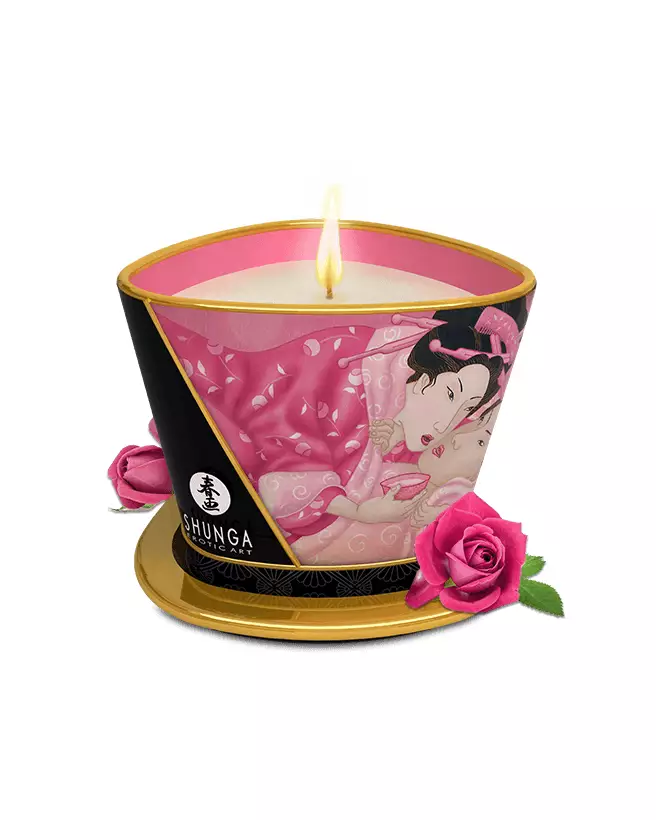 Bougie de massage SHUNGA Aphrodisia Rose pour détente sensuelle-1
