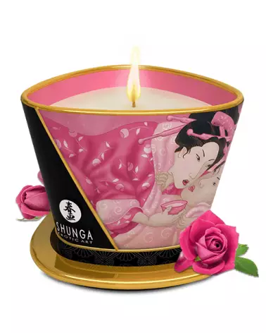 Bougie de massage SHUNGA Aphrodisia Rose pour détente sensuelle-1