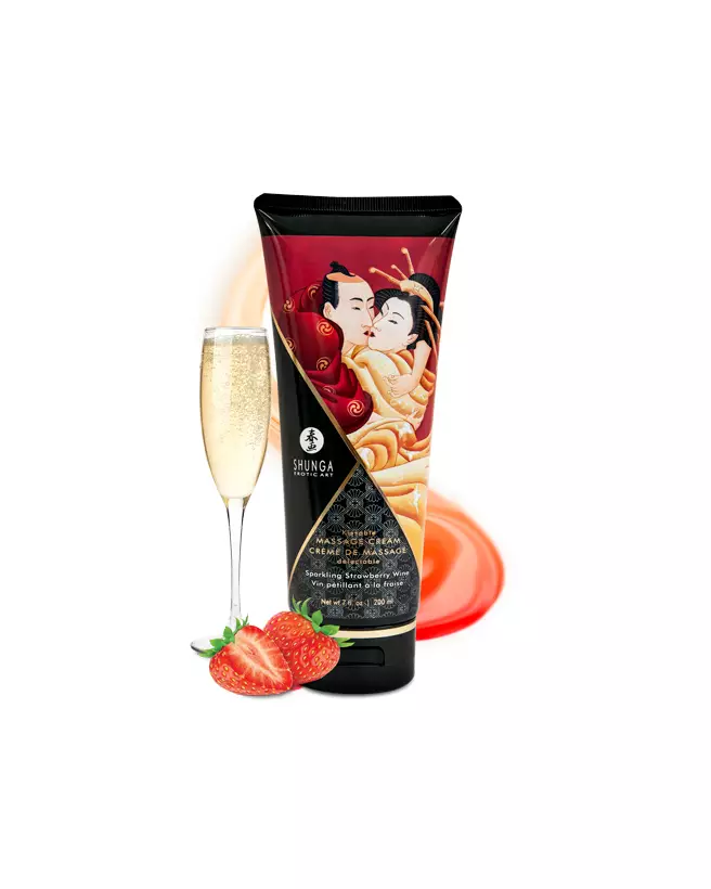Crème de massage SHUNGA vin pétillant à la fraise pour détente sensorielle et intime-2