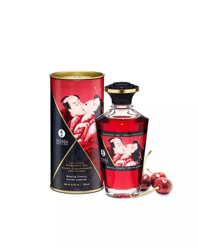 Huile Chauffante Aphrodisiaque Shunga Cerise Ardente 100ml pour Massages Sensuels-1